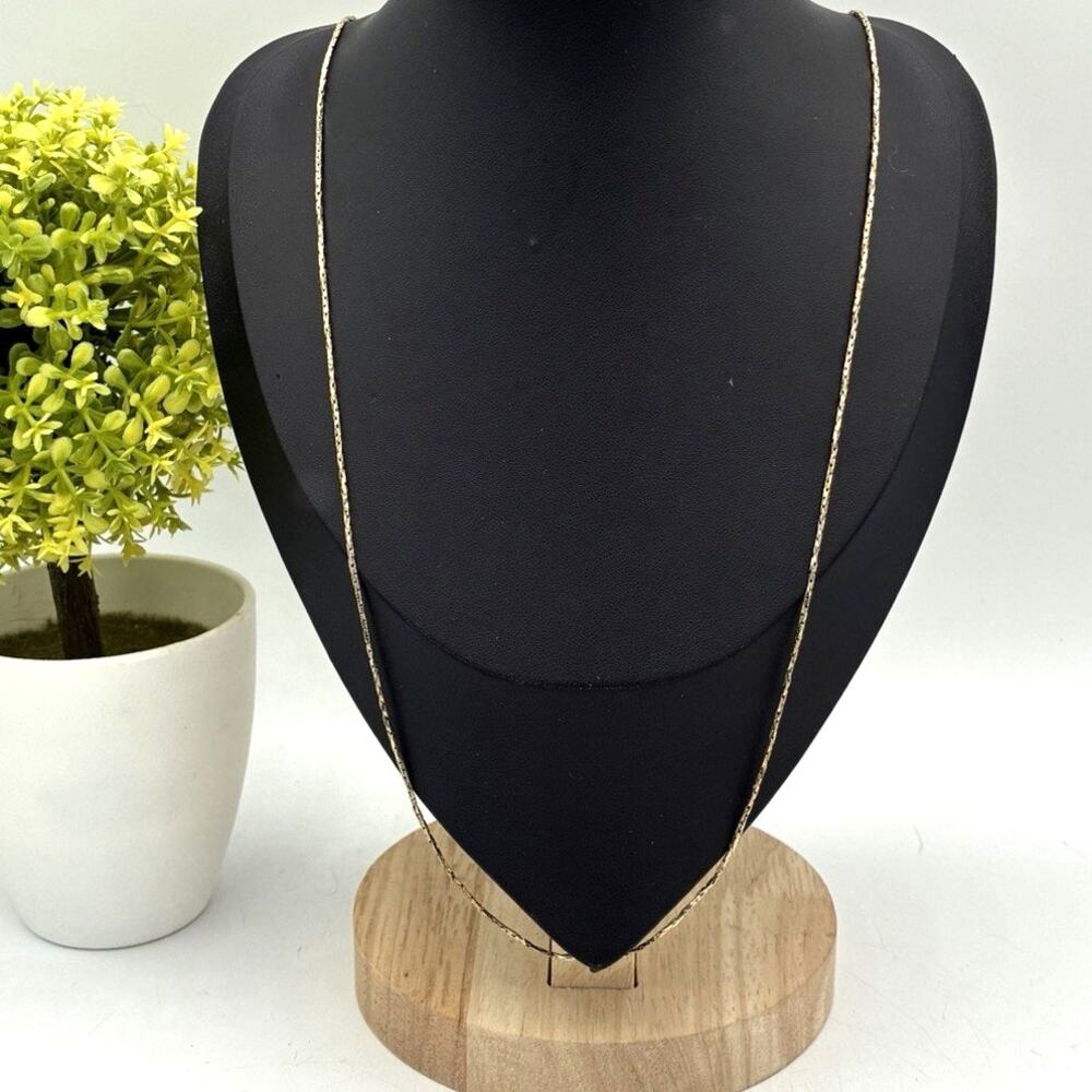 Vintage Sterling Silver Bar Link Chain Necklace Two‑Tone Gold Accent 24"
